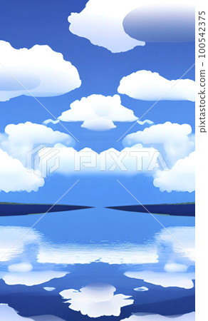 nature scenery and its reflection on the lake in partly cloudy weather 100542375