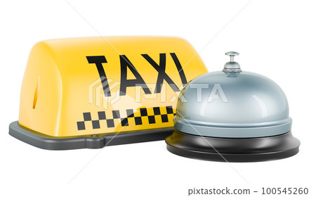 Taxi car signboard with reception bell. 3D rendering Taxi car signboard with reception bell. 3D rendering 100545260