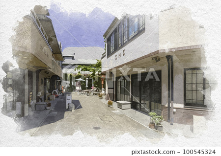 Watercolor-style Hikone city, Yonbancho Square, Hikone City, Shiga Prefecture Watercolor-style Hikone city, Yonbancho Square, Hikone City, Shiga Prefecture 100545324