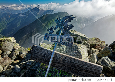 The ridgeline to Mt. Yarigatake seen from the Northern Alps, Hotaka mountain range, Gendarme The ridgeline to Mt. Yarigatake seen from the Northern Alps, Hotaka mountain range, Gendarme 100545421