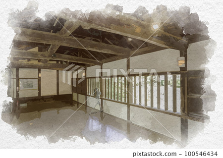 Watercolor style Hikone Castle inside the Taikomon turret, Hikone City, Shiga Prefecture Watercolor style Hikone Castle inside the Taikomon turret, Hikone City, Shiga Prefecture 100546434