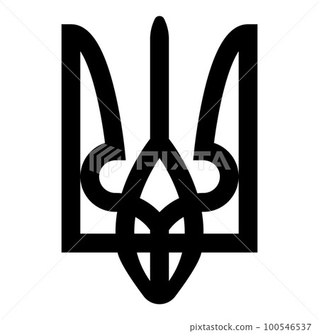 Ukraine coat of arms national emblem seal ukrainian state symbol sign trident tryzub icon black color vector illustration image flat style 100546537