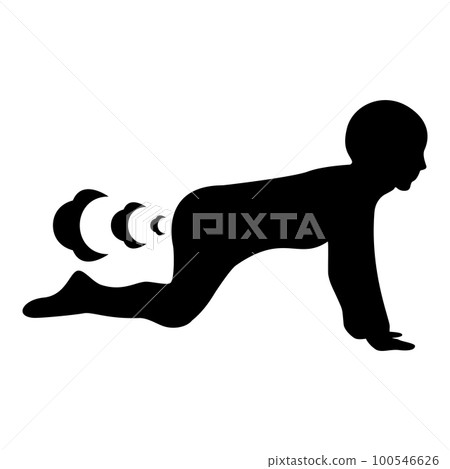 Child kid farts break wind farting bloating gas cloud stench bad smell flatulency icon black color vector illustration image flat style 100546626
