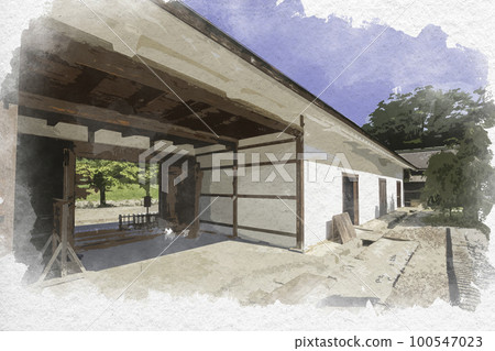 Watercolor-style Hikone Castle Stable, Hikone City, Shiga Prefecture 100547023