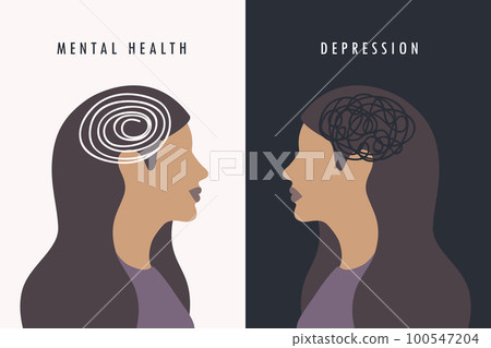 mental health and depression concept happy and sad woman 100547204