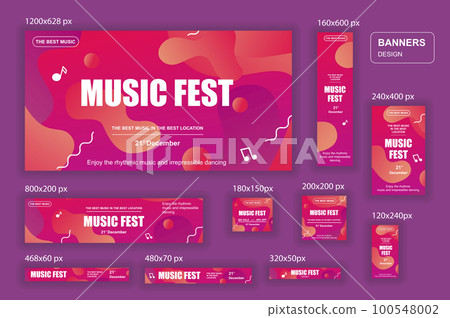 Collection web banners different sizes for mobile and social networks, poster, shopping ads, marketing material. Bundle banners for product promotion, music fest, dj party. 100548002