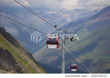 Cableway in the mountains. The landscape of the cable car of the mountains of Georgia. Cableway in the mountains. The landscape of the cable car of the mountains of Georgia. 100548101