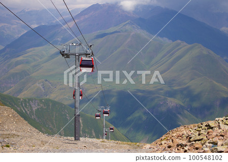 Cableway in the mountains. The landscape of the cable car of the mountains of Georgia. Cableway in the mountains. The landscape of the cable car of the mountains of Georgia. 100548102