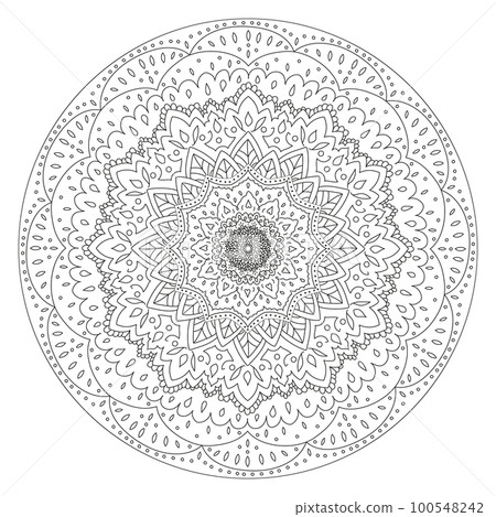 Round lace mandala ornament. Coloring book drawing. Stock vector illustration in oriental style. Round lace mandala ornament. Coloring book drawing. Stock vector illustration in oriental style. 100548242