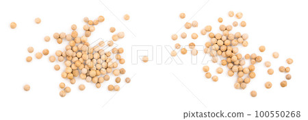 white peppercorns isolated on white background. Top view. Flat lay. Close up 100550268