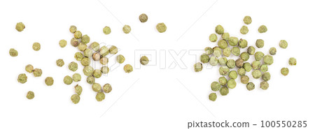 dried green peppercorns isolated on white background. Top view. Flat lay 100550285