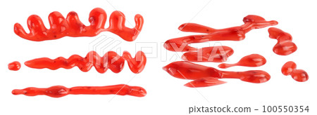 Red strawberry jam isolated on white background with full depth of field, Top view. Flat lay Red strawberry jam isolated on white background with full depth of field, Top view. Flat lay 100550354