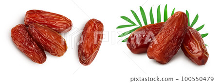 Dates isolated on white background . Top view. Flat lay 100550479