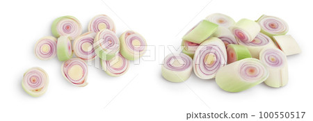 Fresh Lemongrass slices isolated on white background . Top view. Flat lay 100550517