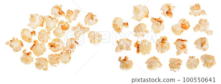 Popcorn isolated on white background. Top view 100550641