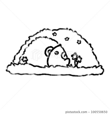 Hand-drawn Cute Line Bear with hollow grass in doodle style 100550650