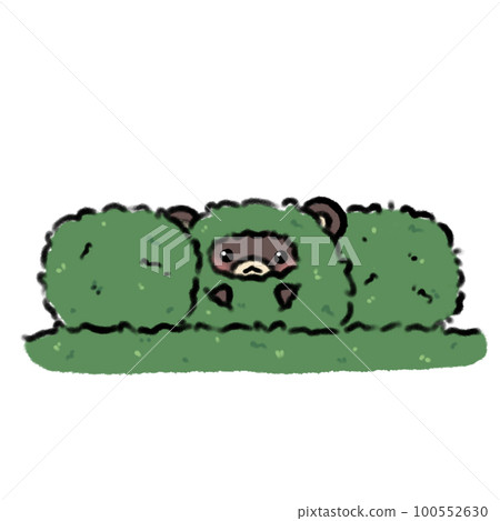 Hand-drawn Cute Dark Brown Bear with bush in doodle style 100552630