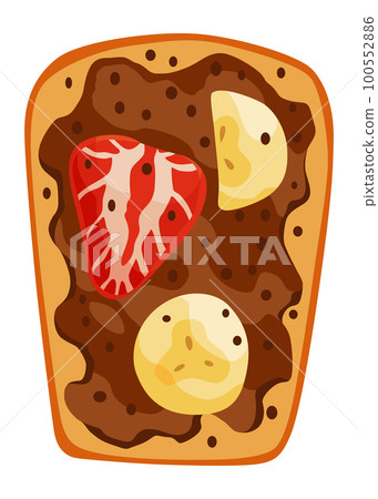 Toasts top view. Cartoon isolated slice of toasted cereal bread with with healthy toppings. Sandwiches for sweet breakfast Toasts top view. Cartoon isolated slice of toasted cereal bread with with healthy toppings. Sandwiches for sweet breakfast 100552886