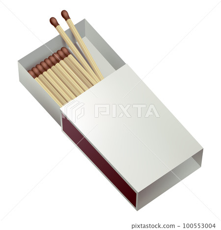 Opened matchbox. Sulphur and wooden sticks lying in open case. Top view and isometric projection vector illustration isolated on white background Opened matchbox. Sulphur and wooden sticks lying in open case. Top view and isometric projection vector illustration isolated on white background 100553004