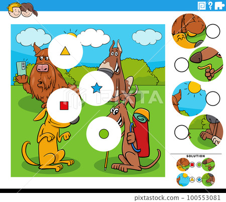 match pieces task with cartoon dogs animal characters match pieces task with cartoon dogs animal characters 100553081