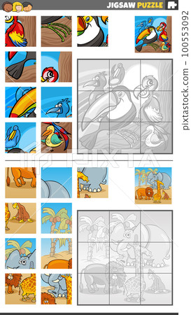 jigsaw puzzle game set with cartoon animal characters 100553092