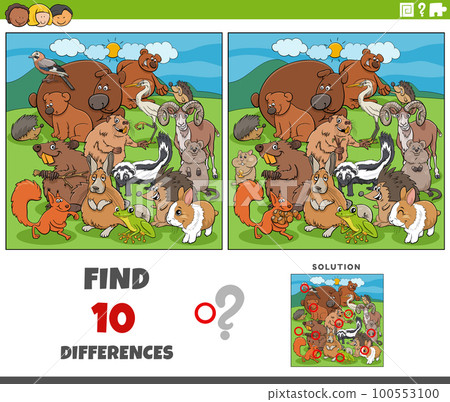 differences game with cartoon animal characters 100553100