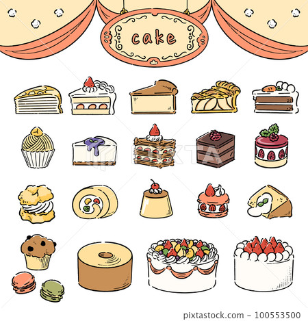 Hand drawn cute cake set 100553500