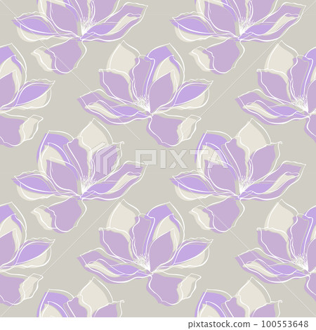 Magnolia violet pattern,contour flowers. 100553648
