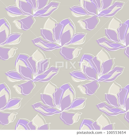 Magnolia violet pattern,contour flowers. 100553654