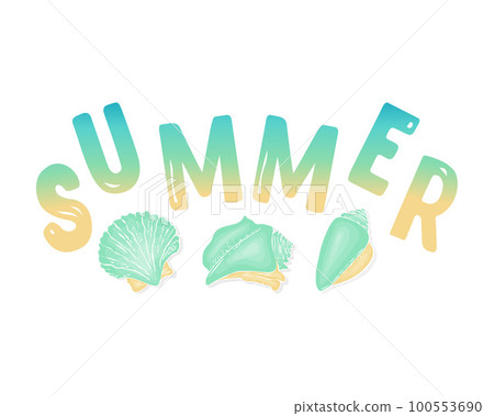 Lettering Summer and hand drawn seashells doodle. - Stock Illustration ...
