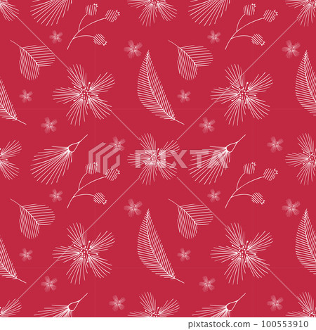 Doodle flowers pattern Viva Magenta color of the year 2023. 100553910