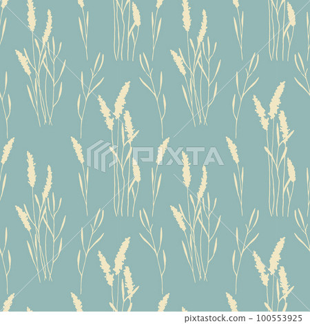 Lavender pattern , stamp imprint twigs flower, blue and beige. 100553925