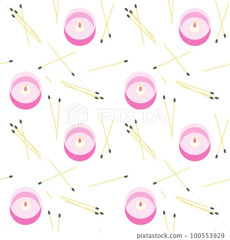 Pattern with Candles, fire and matches, pink color, spa treatments, aromatherapy. Pattern with Candles, fire and matches, pink color, spa treatments, aromatherapy. 100553929