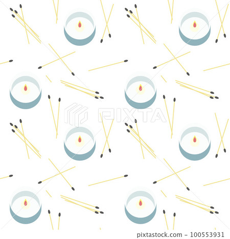 Pattern with Candles, fire and matches, blue color, spa treatments, aromatherapy. 100553931