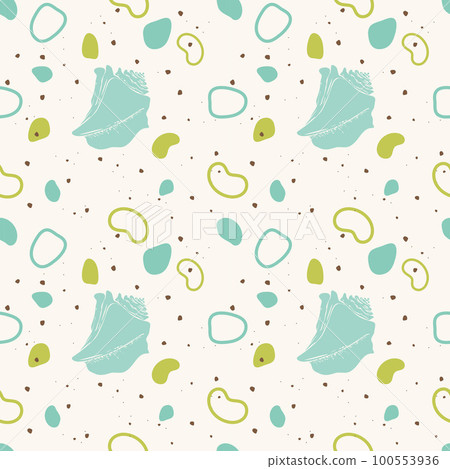 Sea pattern with hand-drawn shapes and doodles sea shell. Sea pattern with hand-drawn shapes and doodles sea shell. 100553936