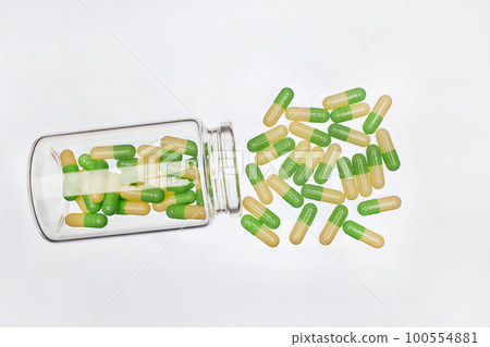 One semi-transparent bottle with capsules One semi-transparent bottle with capsules 100554881