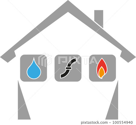 House, water drops, pipes, flame, plumber, installer, logo, background 100554940