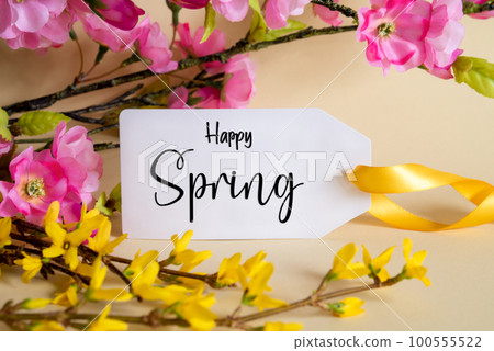 Spring Flower Decoration, Label With English Text Happy Spring Spring Flower Decoration, Label With English Text Happy Spring 100555522