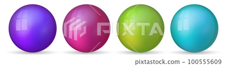 Set with glass colorful balls. Glossy realistic ball, 3D abstract vector illustration highlighted on a white background. Big metal bubble with shadow 100555609
