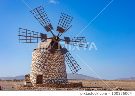 The renovated windmill Molino de Tefia on the island of Fuerteventura 100556004