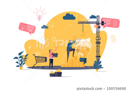 Crowdfunding concept in flat style. Sponsor investing into business startup scene. Crowdfunding platform for money donation web banner. Crowdfunding concept in flat style. Sponsor investing into business startup scene. Crowdfunding platform for money donation web banner. 100556698