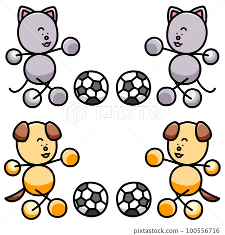 A set of Wanmaru and Nyanmaru playing soccer, a dog and a cat 100556716