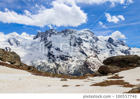 View of the Pennine Alps from Gornergrat close to Zermatt, Switzerland 100557748