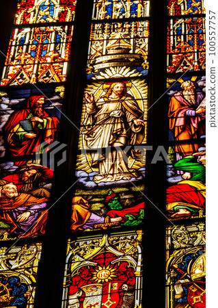 Stained glass window in St. Peter's Cathedral, Geneva, Switzerland 100557757