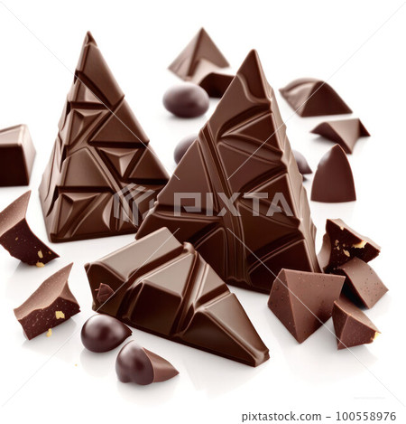pieces of dark chocolate isolated on a white background pieces of dark chocolate isolated on a white background 100558976