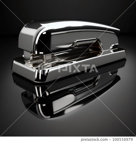 metal stapler on a black background. office supplies 100558979