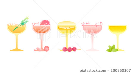 Refreshing margarita cocktail set. Vector gradient flat illustration with texture Refreshing margarita cocktail set. Vector gradient flat illustration with texture 100560307