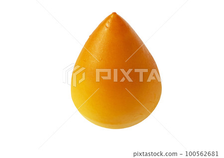 Spanish smocked cheese from Galicia isolated on white 100562681