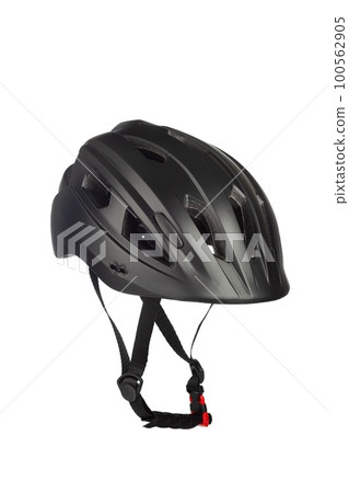 A studio shot of a black helmet for byciclist isolated on white background. 100562905