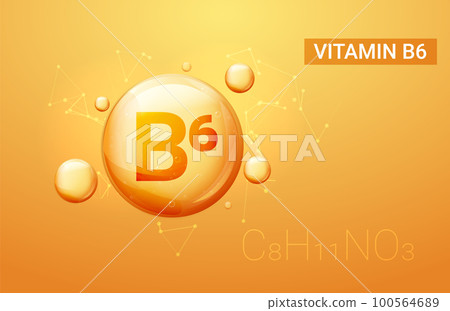 Vitamin b6 vector capsule drop medicine pyridoxine acid background oil. 100564689